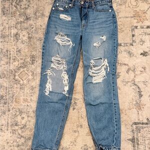 Aeropostale Distressed Straight Leg Jeans in Blue